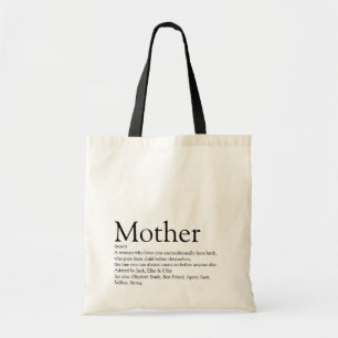 Mother Mum Definition Quote Black and White Tote Bag