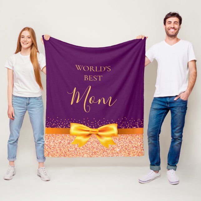 Mother Mum purple rose gold bow Fleece Blanket (In Situ)