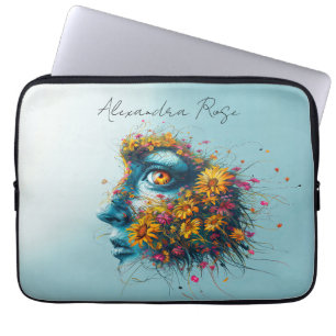 Mother Nature Goddess Floral Portrait Art Name Laptop Sleeve