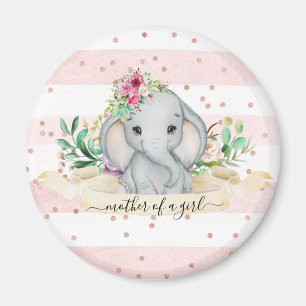 Mother of a Girl - Baby Elephant and Flowers Magnet