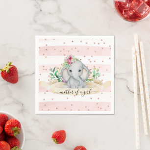Mother of a Girl - Baby Elephant and Flowers Napkin