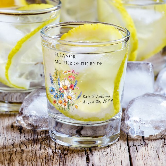 Mother of Bride Country Wildflower Floral Wedding Shot Glass (Wedding Party shot glasses from Country Wildflower Wedding Collection by Darling & May)