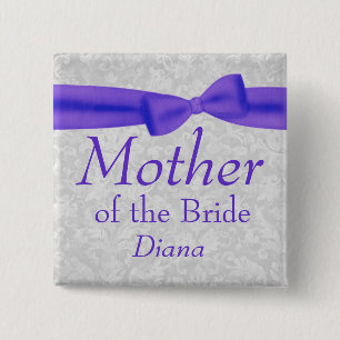 MOTHER of Bride Purple Bow Wedding Custom Name V05 15 Cm Square Badge