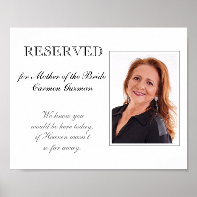 Mother of Bride Reserved Chair Memorial Wedding Poster (Front)