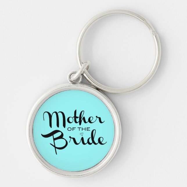 Mother of Bride Retro Script Black On Aqua Key Ring (Front)