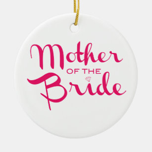 Mother of Bride Retro Script Hot Pink On White Ceramic Tree Decoration