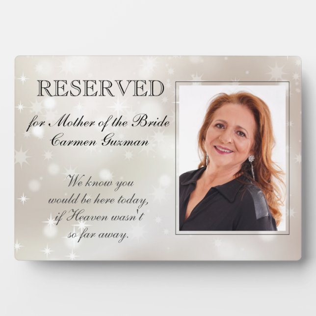 Mother of Bride Stars Reserved Memorial Wedding Plaque (Front)