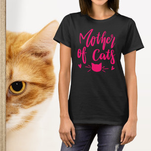 Mother of Cats Hot Pink Cute Cat Typography T-Shirt
