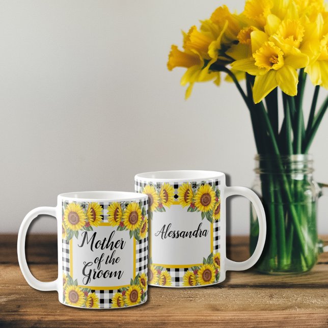 Mother of Groom Personalised Gingham Sunflowers Coffee Mug (Creator Uploaded)