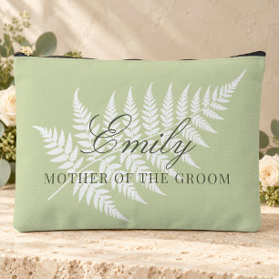 Mother of Groom Pistachio Green White Fern Large Accessory Pouch