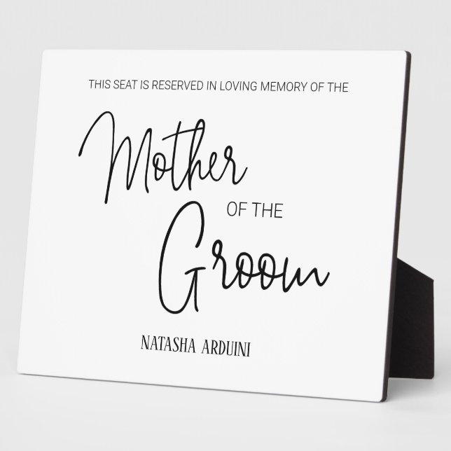 Mother of Groom Reserved Chair Wedding Memorial Plaque (Side)