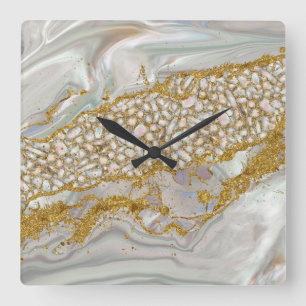 Mother of pearl and gold Abstract Square Wall Clock