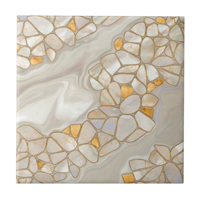 Mother of pearl and gold cells Abstract Ceramic Tile (Front)