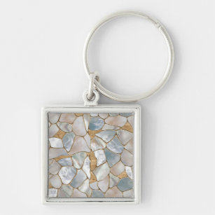 Mother of pearl and Gold cells abstract Key Ring