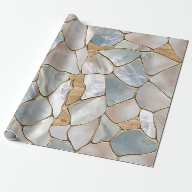 Mother of pearl and Gold cells abstract Wrapping Paper (Unrolled)