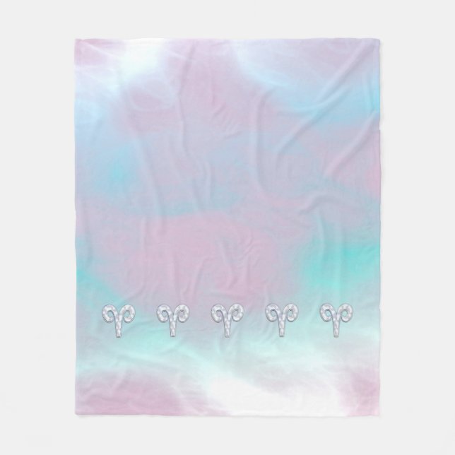 Mother of Pearl Aries Zodiac Symbol Decor Fleece Blanket (Front)