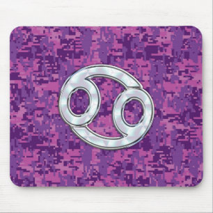 Mother of Pearl Cancer Zodiac Sign on Digital Camo Mouse Pad