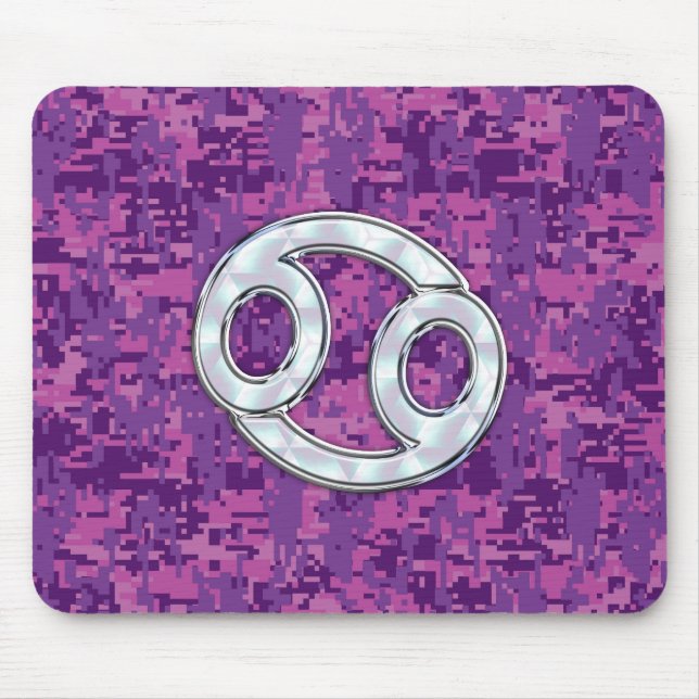 Mother of Pearl Cancer Zodiac Sign on Digital Camo Mouse Pad (Front)