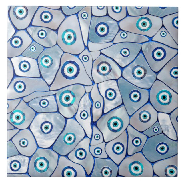 Mother of pearl Evil Eye Pattern Ceramic Tile (Front)