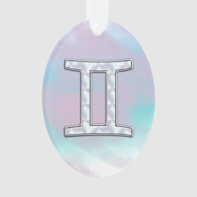 Mother of Pearl Gemini Zodiac Symbol Ornament (Front)