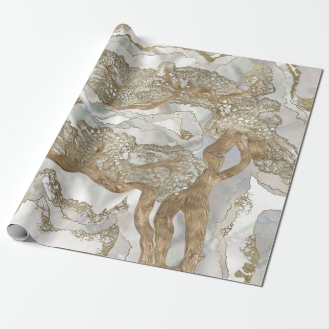 Mother of pearl Golden Tree Wrapping Paper (Unrolled)