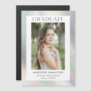 Mother of Pearl Holographic Photo Graduation\ Magnetic Invitation