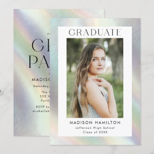 Mother of Pearl Holographic Photo Graduation Party Invitation