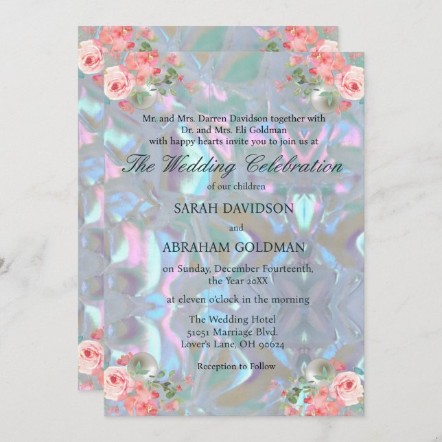 Mother of Pearl Iridescent Elegant Wedding  Invita Invitation (Front/Back)