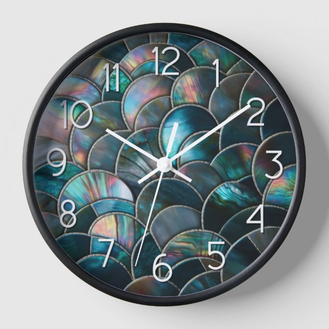 Mother of Pearl Mermaid Scales with Large Numbers Clock (Front)