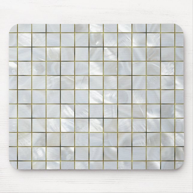 Mother of Pearl Mosaic with Gold Foil Grid Mouse Pad (Front)