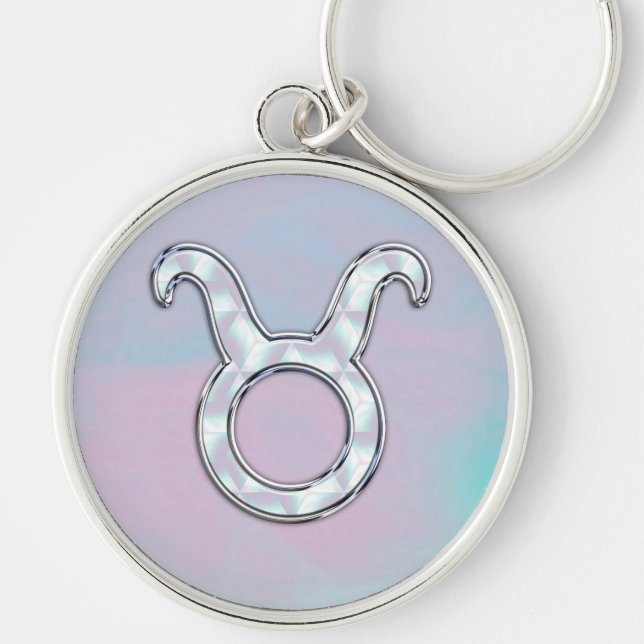 Mother of Pearl Nacre Style Taurus Sign Key Ring (Front)
