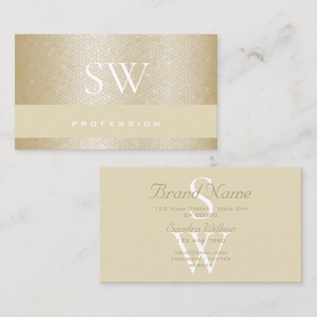 Mother of Pearl Pastel Beige Pattern with Initials Business Card (Front/Back)