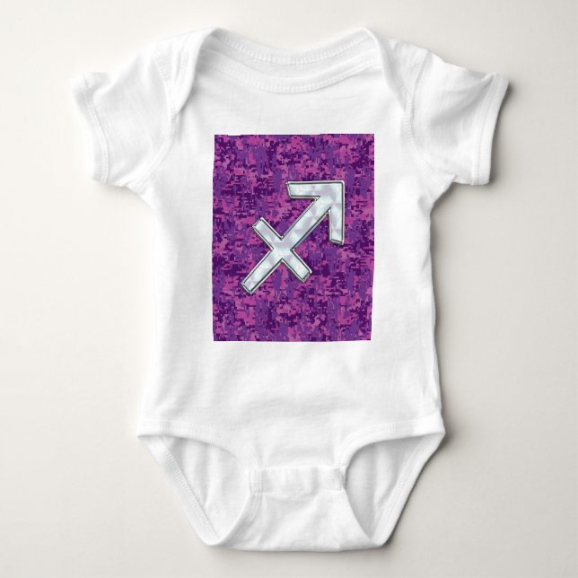 Mother of Pearl Sagittarius Symbol Fuchsia Camo Baby Bodysuit (Front)
