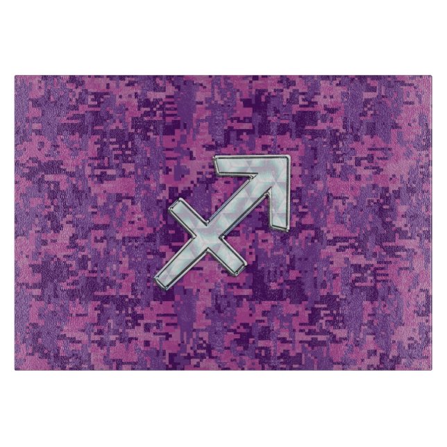 Mother of Pearl Sagittarius Symbol Fuchsia Camo Cutting Board (Front)