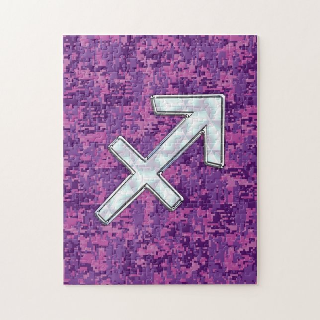 Mother of Pearl Sagittarius Symbol Fuchsia Camo Jigsaw Puzzle (Vertical)