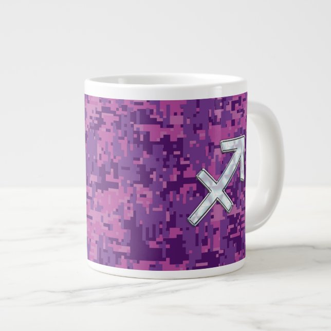 Mother of Pearl Sagittarius Symbol Fuchsia Camo Large Coffee Mug (Front Right)