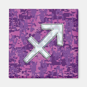 Mother of Pearl Sagittarius Symbol Fuchsia Camo Magnet