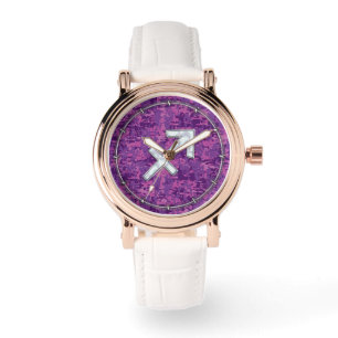 Mother of Pearl Sagittarius Symbol Fuchsia Camo Watch