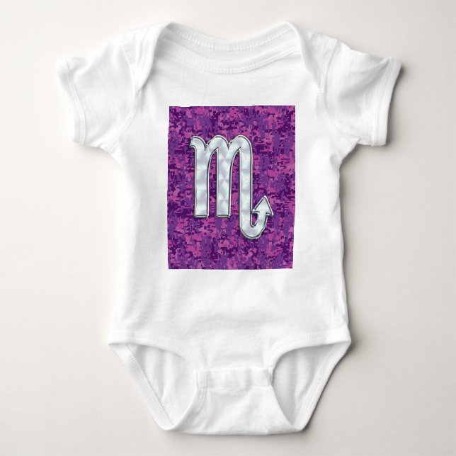 Mother of Pearl Scorpio Zodiac Pink Digital Camo Baby Bodysuit (Front)