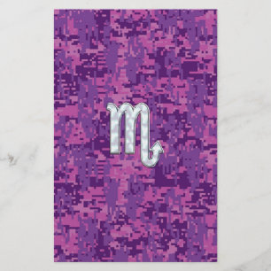 Mother of Pearl Scorpio Zodiac Pink Digital Camo Stationery