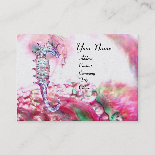 MOTHER OF PEARL & SEAHORSE MONOGRAM pink fuchsia Business Card (Front)