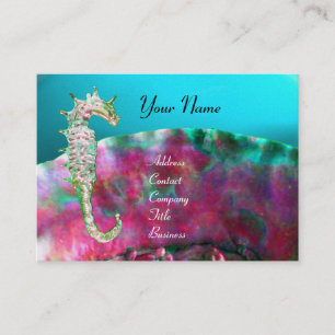 MOTHER OF PEARL & SEAHORSE MONOGRAM pink fuchsia Business Card