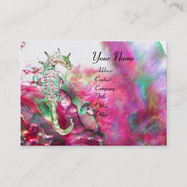 MOTHER OF PEARL & SEAHORSE MONOGRAM pink fuchsia Business Card (Front)