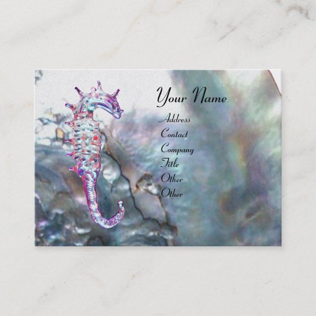 MOTHER OF PEARL & SEAHORSES MONOGRAM pink white Business Card (Front)