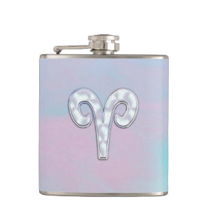 Mother of Pearl Style Aries Symbol Hip Flask