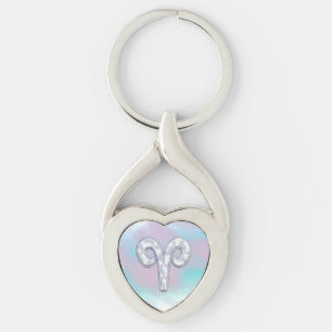 Mother of Pearl Style Aries Symbol Key Ring
