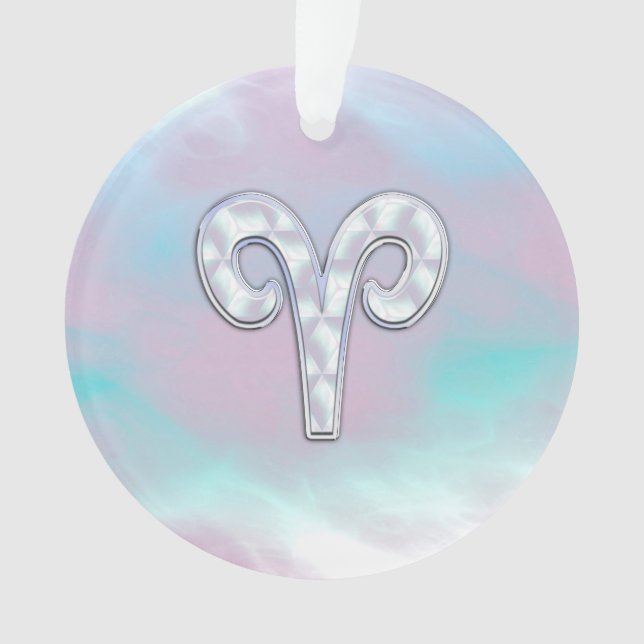 Mother of Pearl Style Aries Symbol Ornament (Front)