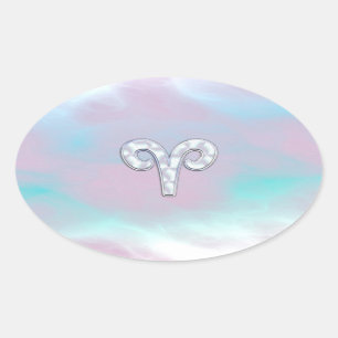 Mother of Pearl Style Aries Zodiac Symbol Oval Sticker