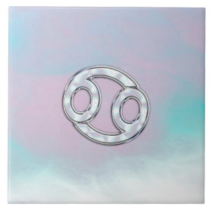 Mother of Pearl Style Cancer Zodiac Sign Decor Ceramic Tile