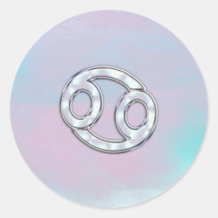 Mother of Pearl Style Cancer Zodiac Sign Decor Classic Round Sticker